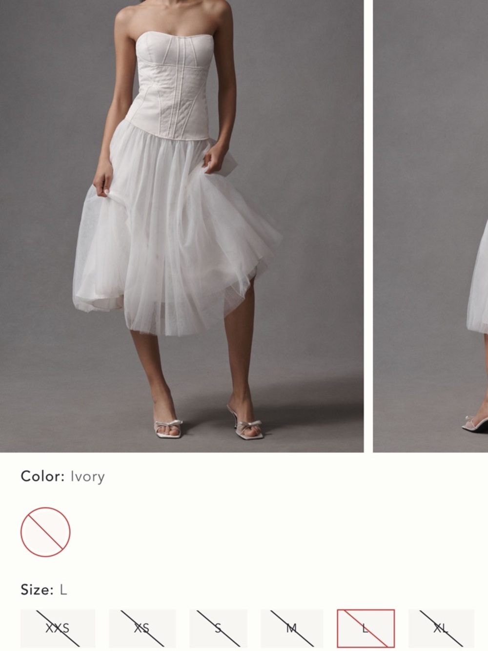 BHLDN Ivory Strapless Tulle Midi Dress